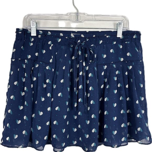 American Eagle Mini Skirt‎ Women’s Medium Blue Heart Print Pleated Flowy - Picture 1 of 14